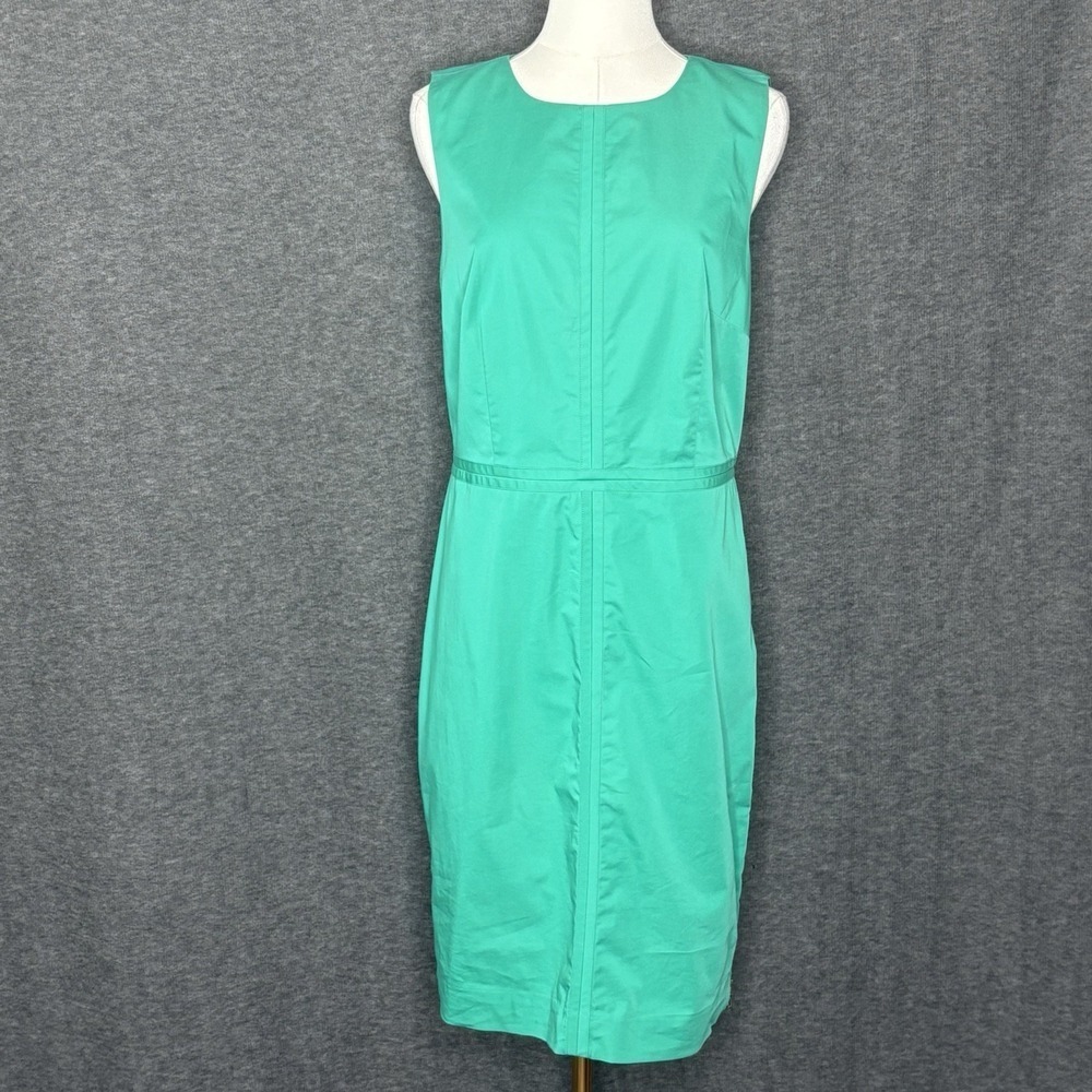 Ann Taylor Sleeveless Green Sheath Gold Side Zipper Dress Womens Size 8